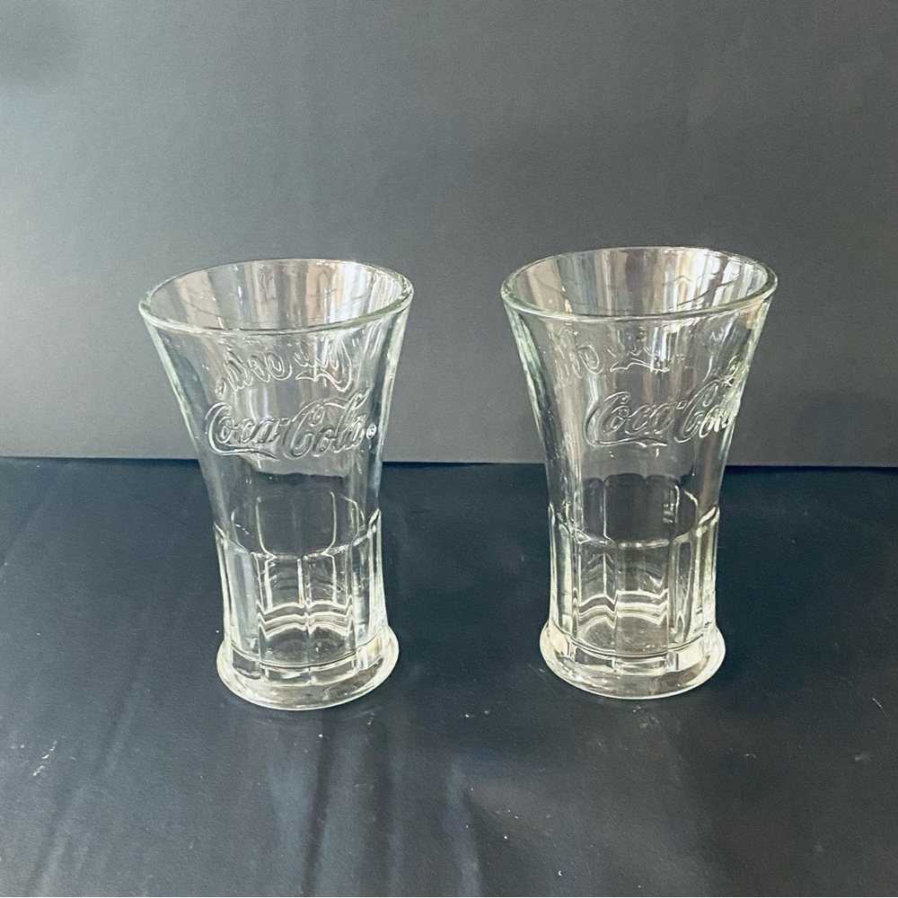 Vtg Set of 2 Libbey Coca-Cola Flared 16oz Clear Glass 6" Tumbler Cups Coke - Picture 5 of 6